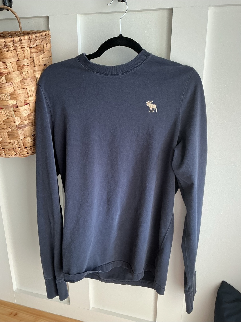 Abercrombie & Fitch Navy Long-Sleeve Crewneck with Embroidered Moose